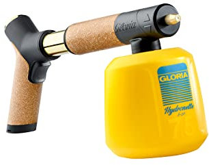 Gloria Akku-Feinsprüher Hydronette li-on - 1 L Design-Pflanzensprüher | Aus Messing und Kork | Zerstäuber mit schwenkbarer Düse | USB-Ladefunktion, Gelb