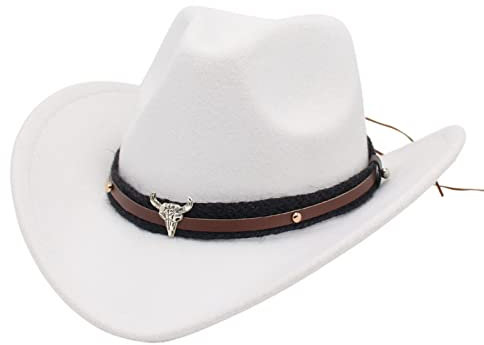 Faringoto Cowboyhut mit breiter Krempe, bequem, breite Krempe, für Zuhause, weiß, Einheitsgröße