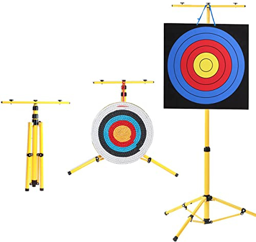 Archery Target Stand for Backyard Targets Shooting ​Adjustable Foldable Adjustable Hanging Traditional EVA Straw Targets Stand Multi-Application Brackets (Yellow Archery Stand)