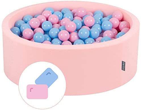 KiddyMoon 90X30cm/200 Balls ∅ 7Cm / 2.75In Baby Foam Ball Pit Made In EU, Bubble Gum: Light Pink/Baby Blue