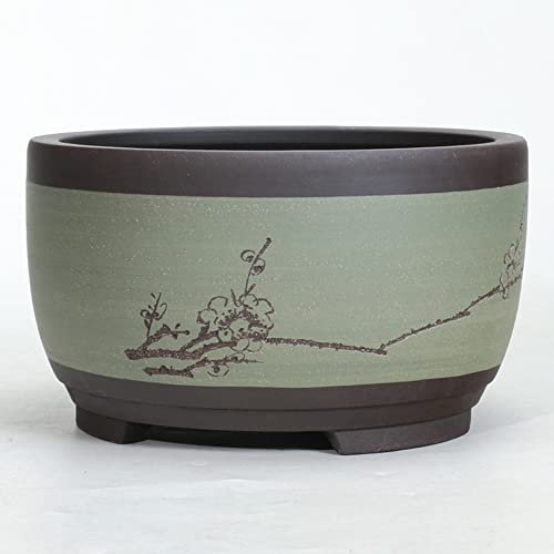 GImLY Keramik runder großer Blumentopf mittlerer und Kleiner Bonsai-Blumentopf-Pflanzer Bonsai-Keramik-Heimdekoration Chinesisch für DIY-Handwerk Trommelförmiges Belüftungsbecken im chinesischen Stil
