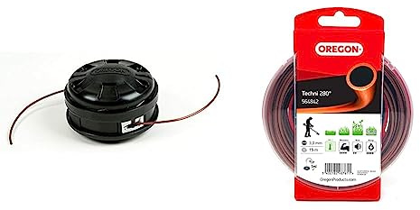 Oregon Fadenkopf Lightning Load Tap & Go, geeignet für die meisten Freischneider/Rasentrimmer mit geradem Schaft bis zu 33 cc & 564842 Techni 280° Mähfaden mit rundem Querschnitt, 3,0 mm, 15 m