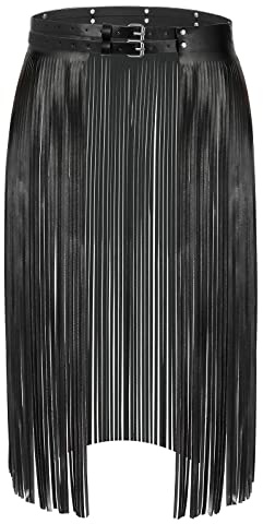 WERFORU Ceinture à franges pour femme - En cuir synthétique - Jupe à pompons - Pour femme - Punk Rock, b-noir, Passt Taillengröße 87-104cm