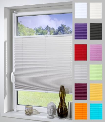 DécoProfi Plissee ohne Bohren Grau 50cm x 220cm (max. Gesamthöhe Fensterflügel) I Verspannte Plissees nach Maß mit Klemmträger/Klemmfix I Blickdichte Innenrahmen-Plissees zum Klemmen