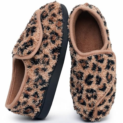 Git-up Pantofole per Diabetici in Memory Foam per Artrite da Donna, Edema, Scarpe da Casa Chiuse Comode e Regolabili, PanteraMarrone 8