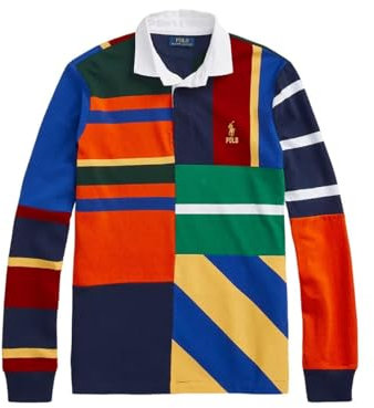 POLO RALPH LAUREN Herren Rugby-Shirt, klassische Passform, langärmelig, gestreift, Patchwork, Größe L, Patchwork, L