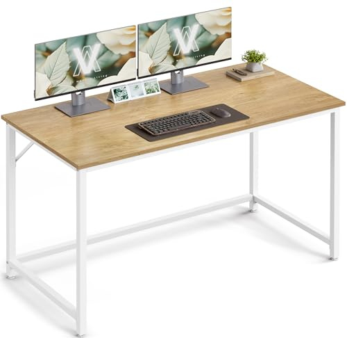 VASAGLE Tisch, Computertisch, Bürotisch, 120 x 60 x 76 cm | Für Arbeitszimmer, Schlafzimmer, Wohnzimmer, Natürliche Eiche und Perlweiß, BARNET Kollektion LWD039W70