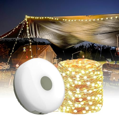 lifetter LEd Campinglampe, Wasserdichte Tragbare Verstaubare Lichterkette, 10m Wiederaufladbare Campinglampe, Lichterketten Außenbereich für Camping, Party Gartendeko (warme Farbe, 10M)