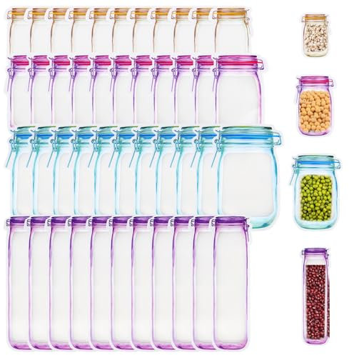 40 Stück Lebensmittel Aufbewahrungsbeutel,Mason Jar Zip Beutel mit Stehendes Boden Design,Wiederverwendbare Küche Beutel für Gemüse Milch Snacks Fleisch