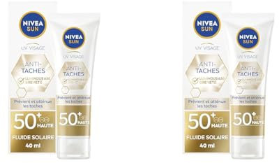 NIVEA SUN Fluide UV visage Luminous 630 FPS 50+ (1 x 40 ml), Crème solaire visage anti taches à la formule légère et non grasse, Soin visage anti-âge protecteur quotidien (Lot de 2)