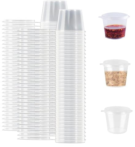 Mini Aufbewahrungsdosen, 100 Stück Aufbewahrungsdosen mit Deckel Weiß | Wiederverwendbarer becher für Soßen Dips Gewürze Mikrowellengeeignet - 25ml