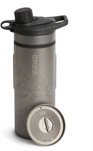 GRAYL GeoPress Titanium 24 oz Water Purifier Bottle with Cooking Lid - Filter for Hiking, Camping, Survival, Travel (Covert Black)