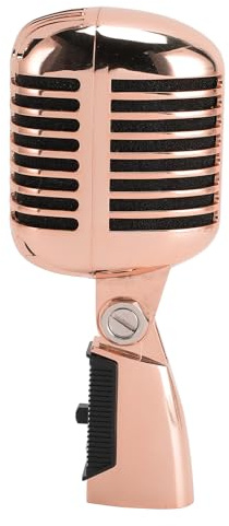 Fockety Microphone Dynamique Rétro, Micro Cardioïde de Vintage Classique avec Bouclier Sonore, Support Rotatif à Tension Automatique, Microphone Vocal Dynamique pour