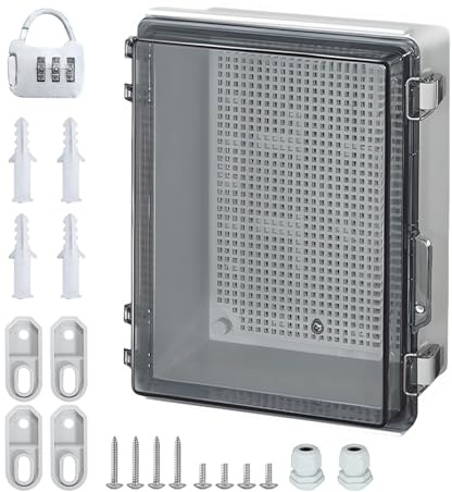 Inscrip Verteilerdose Außen, ABS Elektrisches Anschlusskästen, Anschlussdose Wasserdicht, Schaltschrank Anschlussdose, DIY Kunststoff Fall Verteilerkasten mit zubehör und Schloss (Transparent Deckel)