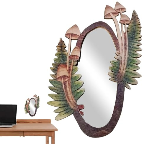Dekorativer Wandspiegel, kleine Wandbehänge mit Spiegel, kreativer Wandspiegel aus Holz, Vintage-Wandspiegel, interessante antike Wanddekoration mit botanischem Muster