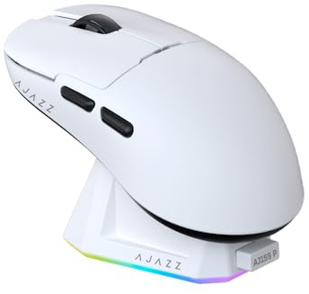 AJAZZ AJ159 PRO Wireless Gaming Mouse, Equipped with PAW3395 Sensor and Magnetic Base, 26K DPI, 2.4G/USB-C/BT Support, 400 mAh Battery, Lightweight 56 Gram Design, RGB Backlighting Effects, White