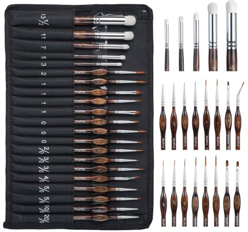 Nicpro 21PCS Miniature Paint Brushes Drybrush, Model Paint Brush Set for Acrylic, Watercolour Detail Paint Brush Dry Brush for Model, Miniature Model, Paint by Number- with Cloth Roll