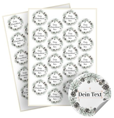 Weihnachtssticker selbst gestalten – 40 personalisierte Aufkleber - Stickerbögen – rund, Ø 5 cm – Weihnachtsetiketten als Geschenkaufkleber – Sticker mit Namen - Kranz - Motiv 6