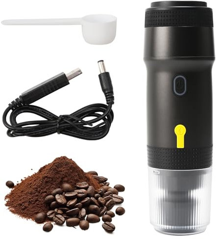 YOPOTIKA Macchina per espresso elettrica portatile, macchina da caffè da campeggio autoriscaldante, piccola macchina per espresso (ricaricabile USB), compatibile con capsule NES/DG e caffè macinato,