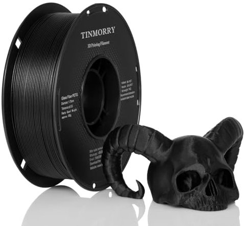 TINMORRY Glasfaserverstärktes PETG Filament 1.75mm, Hohe Schlagzähigkeit PETG GF 3D Druck Filament, Haltbarkeit & Steifigkeit, Passend für die meisten FDM 3D Drucker, 1 KG 1 Spule, Frosted Schwarz