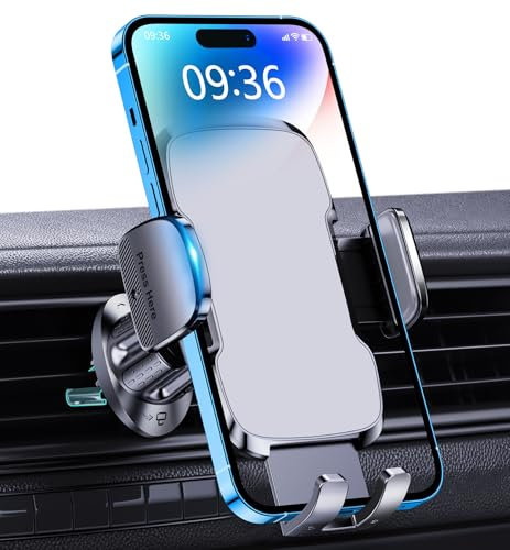 Glangeh Soporte Movil Coche [2025 Gancho Mejorado] para Ventilación de Aire, 360° Rotación Accesorios Movil Coche con Liberación de un Botón, Compatible con iPhone y Otros 4-7”