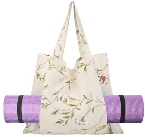 Yuhtech Yogamatten-Tasche, große Pilates-Tasche für Damen, Segeltuch, Yogamatten-Tragetasche mit Tasche für Yogamatte, Sporttasche für Pilates, Bewegung (weiß)