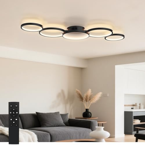 Sky angle LED Deckenleuchte Modern Wohnzimmerlampe Dimmbar mit Fernbedienung, Schwarz Runde 100cm 50W 3000K-6500K Deckenlampe Schlafzimmer Küche (Schwarz, Dimmbar)