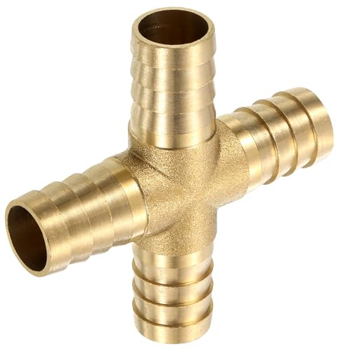 QUARKZMAN Laiton 4 Voie Tuyau Raccord 5/8 (16mm) | 1Pcs, Croix Cannelure Union Raccord Tuyau Adaptateur pour Eau/Carburant/Air Transport Connecter Pipelines