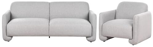 Beliani Conjunto de Sala de Estar de Tela sofá 3 plazas sillón tapicería de poliéster Respaldo Ancho reposabrazos Muebles de salón Retro Gris Saland