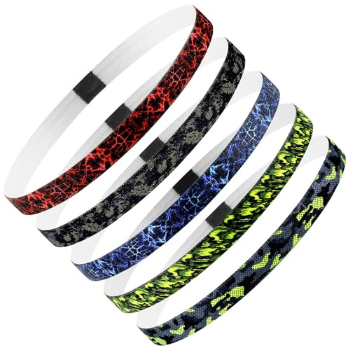 Blooms 5 Stück Haarband Herren & Jungs, Elastische Sport Stirnband Kinder Anti-Rutsch Unisex Haarreifen Männer Damen - Kopfband für Fußball Yoga Laufen