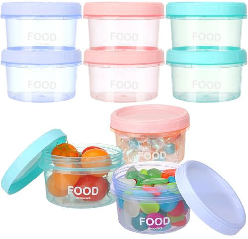 saerryor 6 Pack Small Plastic Containers with Lids, 200 ML Small Plastic Tubs Reusable Food Storage Jars for Takeaway Food, Yogurt, Dip, Fruit, Soup, Salad, Microwave & Freezer