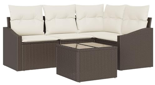vidaXL Garten-Sofa-Set 5 pcs Braun Poly Rattan, Garten und Terrasse, Modulare Couchgarnitur, verstellbare Füße, wetterfester Sofa, Lounge im Freien