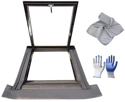 Finestra da Tetto con Vetro Temperato, Apertura Manuale, Finestra di Emergenza con Piano di Drenaggio, Perfetta per Corridoio, Veranda, Garage E Seminterrato(80°,LxW 70x70cm/27.6x27.6in)