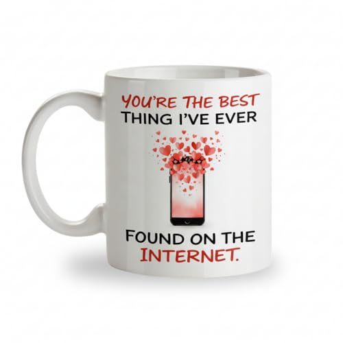 Kruzroyal Funny Anniversary Mug - You’re The Best Thing I’ve Ever Found on The Internet - Novelty Gift for Boyfriend, Girlfriend, Husband, Wife - Internet Dating Birthday Present - 11oz Ceramic Cup