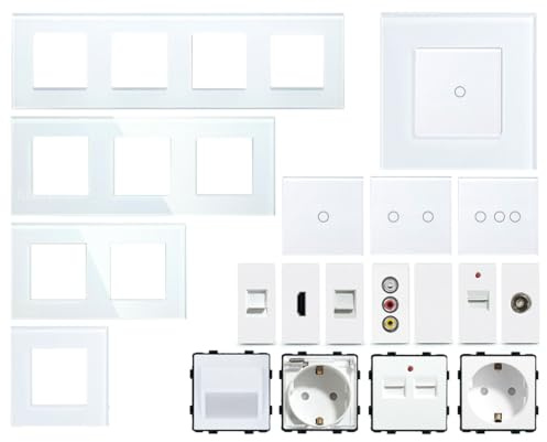 WLAN Touch Lichtschalter Wechselschalter Dimmer Serienschalter Steckdose | LED beleuchtet | Alexa/Google Home kompatibel | Glasrahmen | LUXUS-TIME (WLAN Lichtschalter)