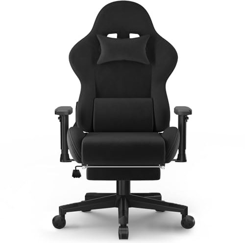 JUMMICO Gaming Stuhl Stoff, Schreibtischstuhl mit Massagefunktion, Bürostuhl Ergonomisch 90-180° Verstellbarer Verstellbare Armlehnen, 200kg, Schwarz