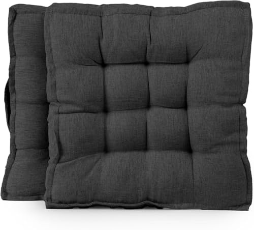 DH DREAMER HOME Pack 2 Cojines para Acolchado Cómodo de Doble Cara Super Suave Blando con Asa 40x40x5cm - Cojines para Bancos - Cojín Silla de Jardín Uso para Interior y Exterior - Negro