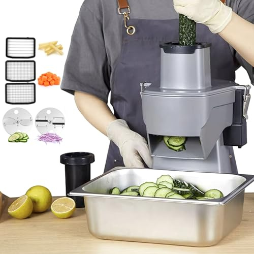 Cortador eléctrico de verduras, cortador de alimentos multifuncional de 200 W, trituradora de patatas 4 en 1 para rebanar, triturar, cortar en dados y cortar, ideal para uso doméstico y comercial