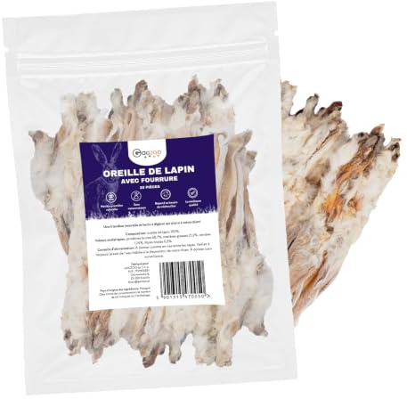 Gaczoo Kaninchenohren mit Fell für Hunde - Hundeleckerli Getrocknet für große & kleine Hunde - 100% ohne Zusätze, Hypoallergen- Langer Kauspaß - Zahnpflege und Kautrieb - 20 Stück