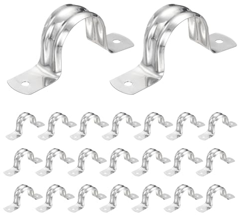 sourcing map 52pcs Conduit Clamp, 1 Hole 25mm Dia Stainless Steel Pipe Strap, U Bracket Double Band Rigid Metal Conduit Hanger for Pipe Fixing, Tube Wire Installation