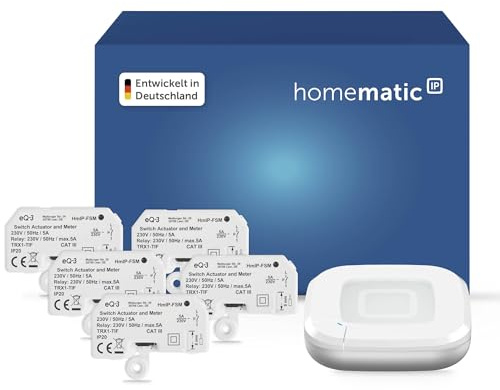 Homematic IP Access Point 2 + 5X Schalt-Mess-Aktor – Unterputz, Smart Home, Aktor misst Strom, steuert Geräte und Leuchten per App, Alexa & Google Assistant, Energie sparen