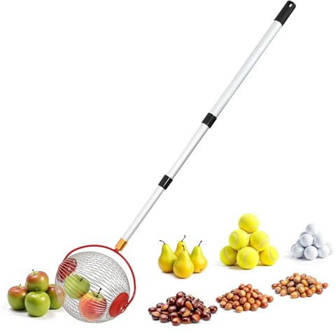 Spetebo Ramasse-fruits à roulettes pour fruits et noix avec manche télescopique en aluminium – Extensible jusqu'à 120 cm – Collecteur de fruits avec panier de récolte rond et tige télescopique – Outil