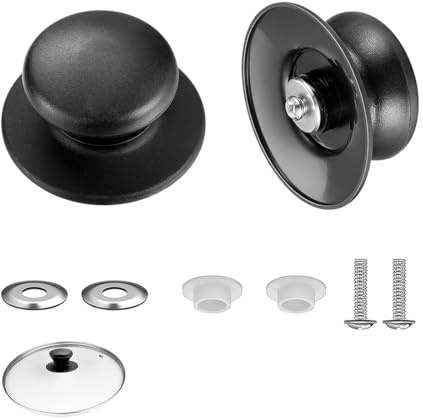 LACHT Lot de 2 poignées universelles pour couvercle de casserole,bouton couvercle casserole, rondes, noires,avec trou, poignées de rechange avec vis pour cuisinière lente, poêles à frire