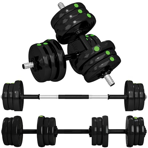 SPORTNOW 2-in-1 Hantel Set verstellbar mit Hantelscheiben Schwarz | Dumbbell Set, Bodenschonend Langhantel, für Krafttraining, Fitness, Gewichtheben