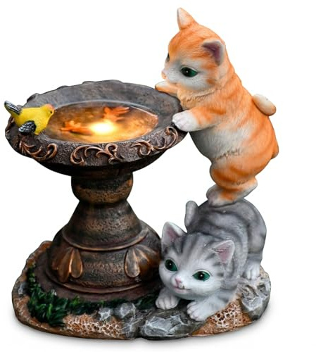 IDEA SHOW Katzen Deko Gartenfiguren mit LED Solarlicht, wetterfeste Solar-Katzenstatue aus Kunstharz für Draußen, Balkon, Terrasse, Rasen & Garten, lustige Geschenkidee für Frauen/Mama