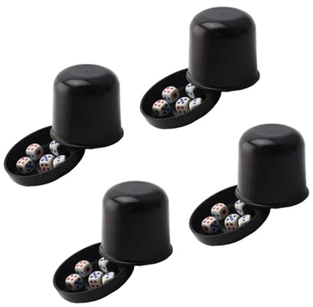 JUMPLAWN Vaso de Dados Negro Grueso con Base Resistente a Roturas, Set de 4 Cubiletes Antitrampas para Juegos de Bar y Ktv con 5 Dados, Juego Divertido para Beber y Entretenimiento