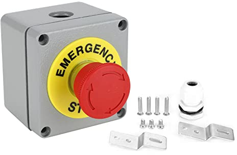 Botón de parada de emergencia con caja, interruptor pulsador momentáneo impermeable IP66, señal roja, estación de botones pulsadores de aluminio, 80x75x60cm