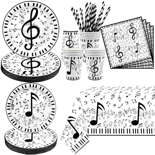 Music Note Party Supplies, Includes Plates, Napkins, Tablecloth, Cups and Straws, for Concert, Recital, Graduation, Notes Theme Birthday Party Decoration Serve 20 Guests