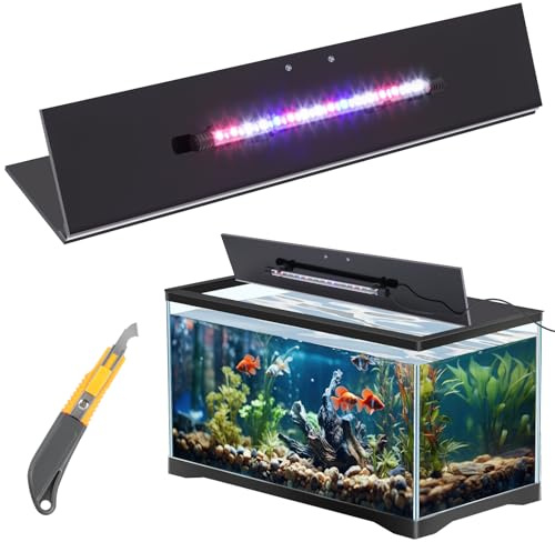 Sieral Aquarium Lids Canopy with LED Light, 2 Pcs, Black, 16x8in | Polycarbonate, 15.37 x 7.63 x 0.12 in for 5/10 Gallon 16 x 8 Aquarium without Center Brace, Fish Tank Lid, with Knife