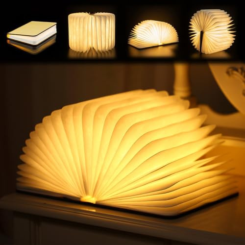 HBSFBH LED Buchlampe, Hölzerne Faltende Buch Lampe, Buch Licht Faltbare Buchlampe 17 x 13 cm, LED-Faltbare Buchlampe mit USB, Dekoratives Buchlicht, Leselampe Geschenk für Buchliebhaber, Freundin